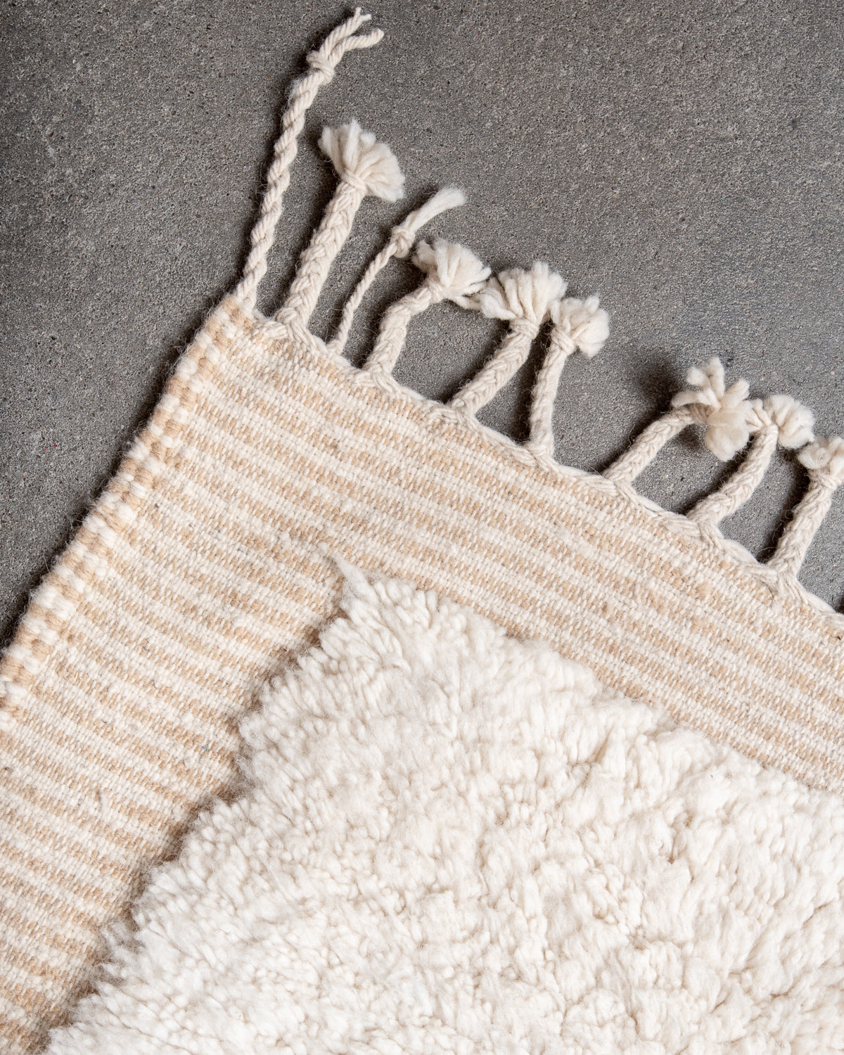 Modern, designer, handcrafted Berber rug from Morocco. Beniourain carpet with beautiful colours and patterns and fluffy wool texture.